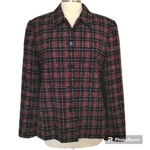 Vintage Villager Liz Claiborne Blazer 14 Plaid Weave Jacket Pockets